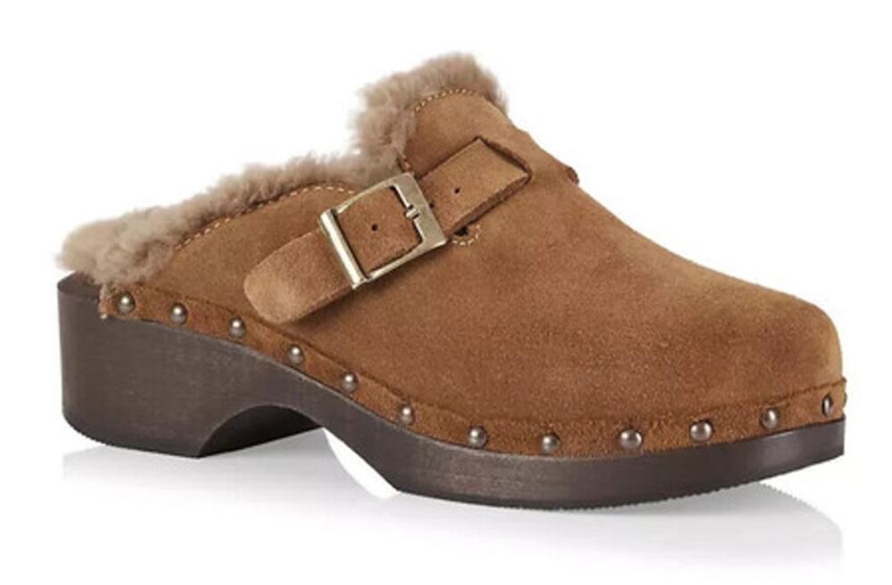 RE/DONE Womens 70s Studded Clogs EU 40 US 10 Cognac Brown Suede Shearling NWOB